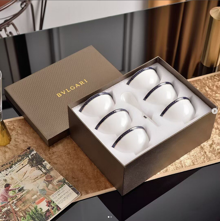 Bvlgari soup set of six bowls with spoons